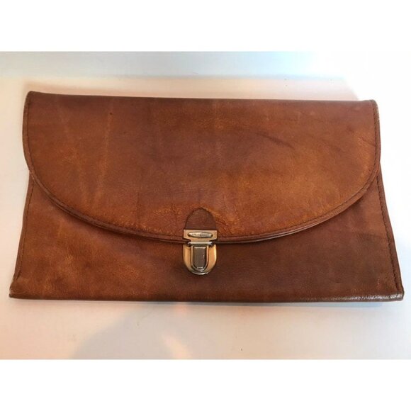 Vintage 1970's Leather Envelop Clutch Purse Industria Argentina Brown VACA Canoa - Picture 1 of 8